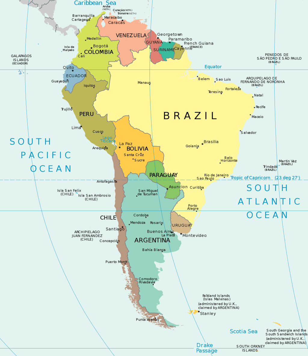 América do Sul (mapa político e físico)