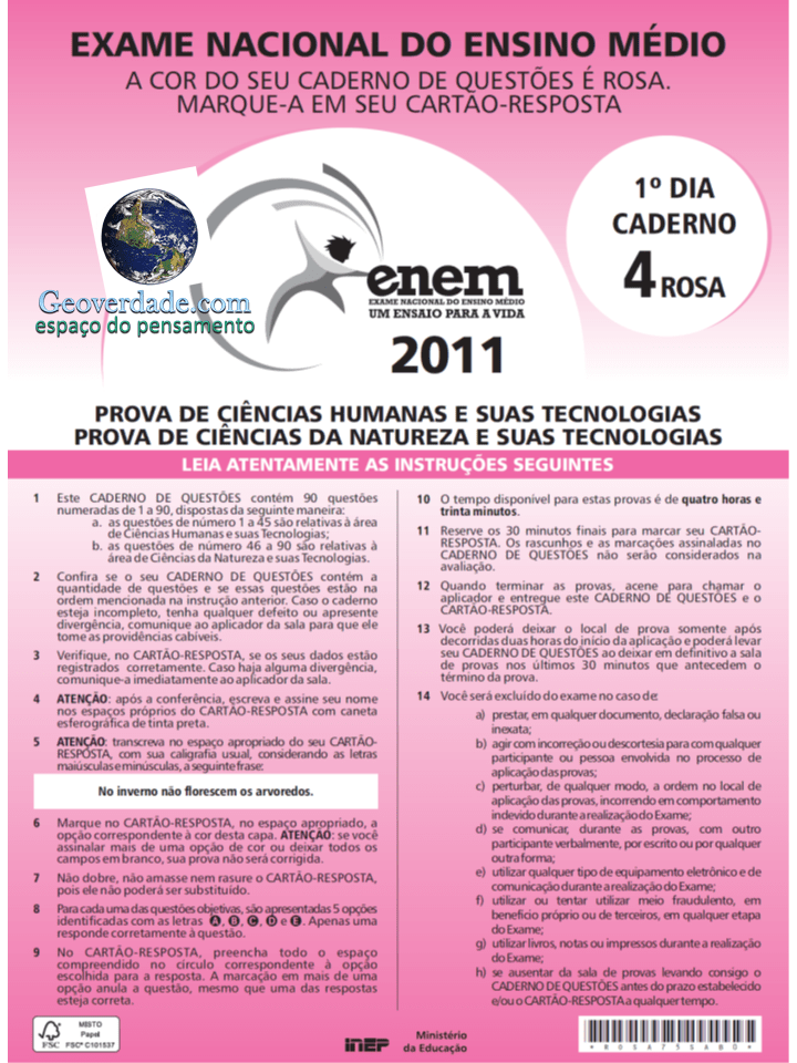 ENEM 2011 – PROVA E GABARITO  DE CIÊNCIAS&nbsp;HUMANAS