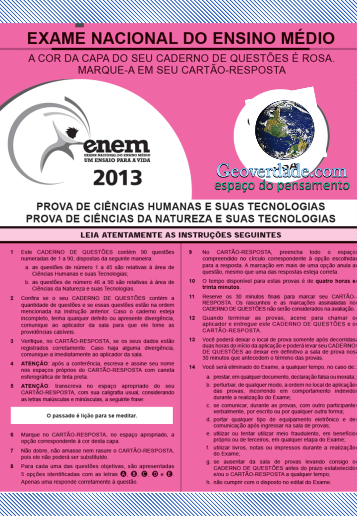 ENEM 2014 – PROVA E GABARITO  DE CIÊNCIAS&nbsp;HUMANAS