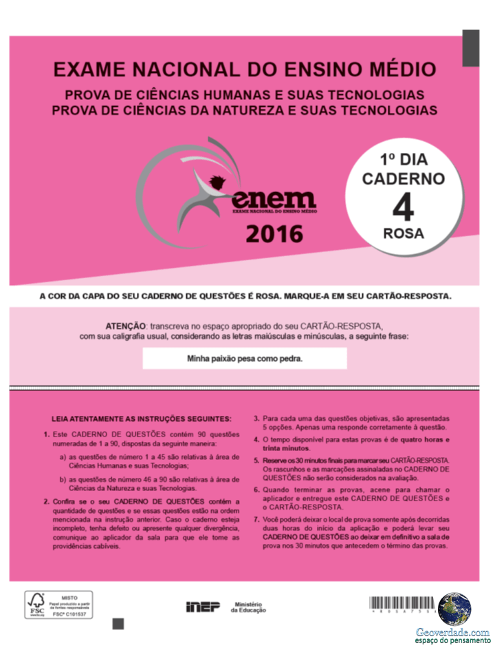 ENEM 2016 – PROVA E GABARITO DE CIÊNCIAS&nbsp;HUMANAS