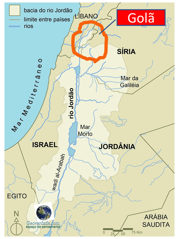 Rio Jordão, Colinas de Golã, Israel e a Síria.&nbsp;(Atividade)