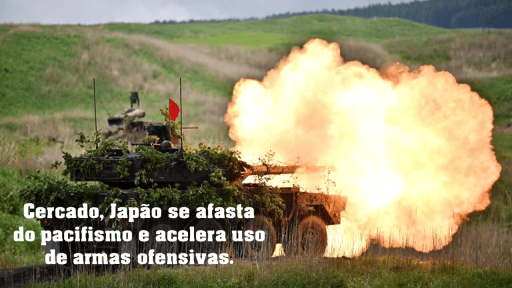 Cercado, Japão se afasta do pacifismo e acelera uso de armas ofensivas.&nbsp;(atividade)